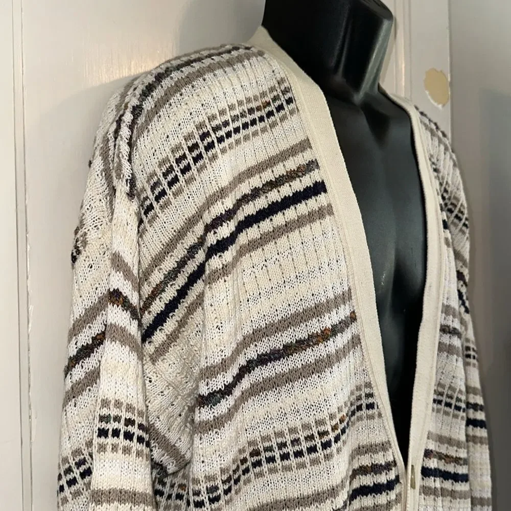 Vintage NWT Jantzen cream/ivory‎ striped cotton cardigan sweater